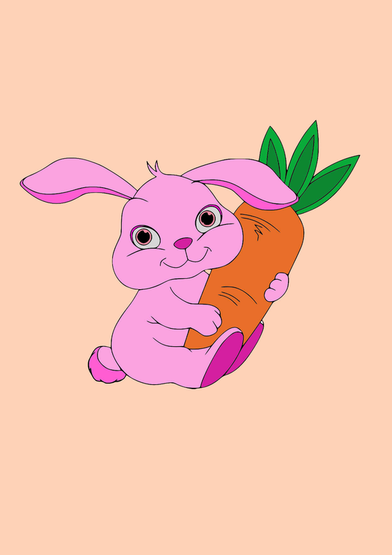 Hoàn thiện bức tranh tô màu co thỏ ôm củ cà rốt đơn giản
