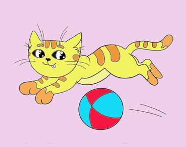 Tranh tô màu mèo vờn quả bóng
