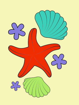 Tranh tô màu sao biển và vỏ sò