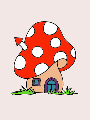 Tranh tô màu ngôi nhà hình cây nấm dễ thương