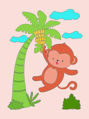 Tranh tô màu khỉ con leo cây chuối